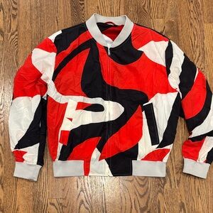 Alexander McQueen Red, Black & White Graphic Bomber Jacket